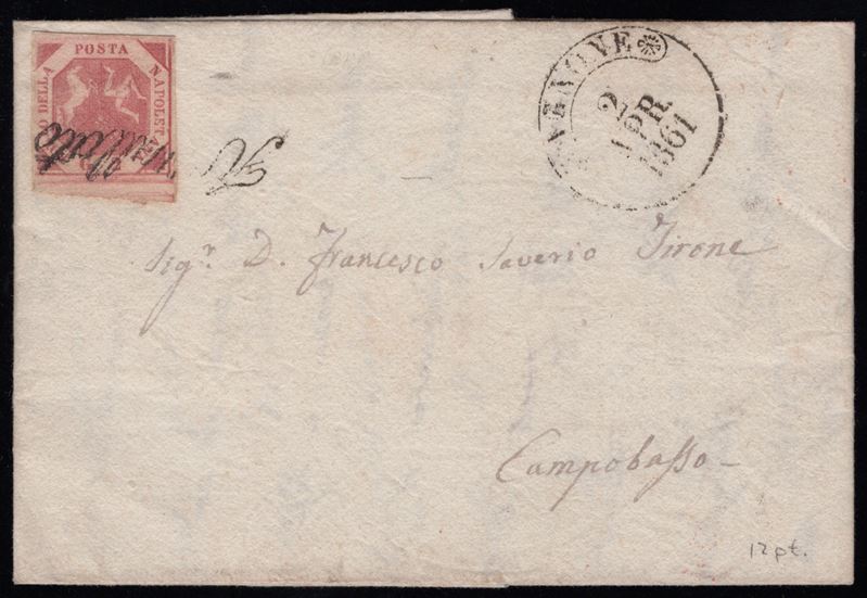 Busta postale, Agnone - Campobasso, affrancatura con 2gr. rosa carminio n.5d