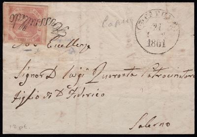Napoli, Gran parte di lettera con affrancatura da Capua a Salerno (1861)