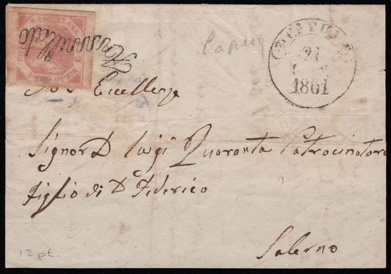 Napoli, Gran parte di lettera con affrancatura da Capua a Salerno (1861)