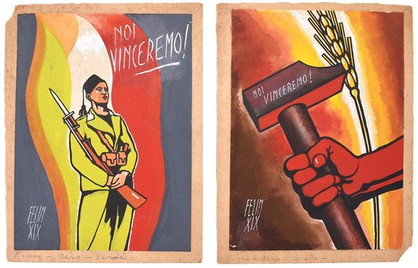 FELIN, Lanfranco: Coppia di bozzetti all'acquarello 1941 Futurismo Fascismo