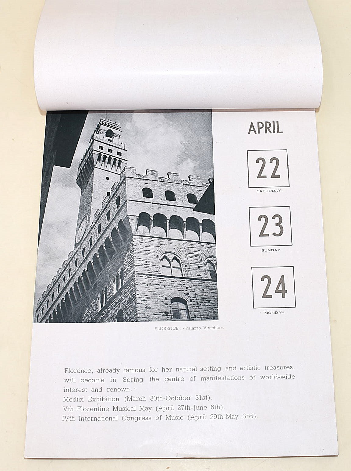 Calendario turistico italiano, 21 aprile - 31 dicembre 1939