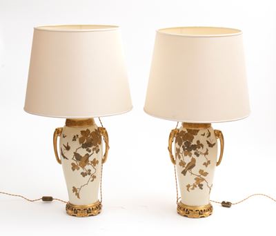 Coppia di lampade da tavolo in ceramica, Emporio Janetti, fine XIX secolo