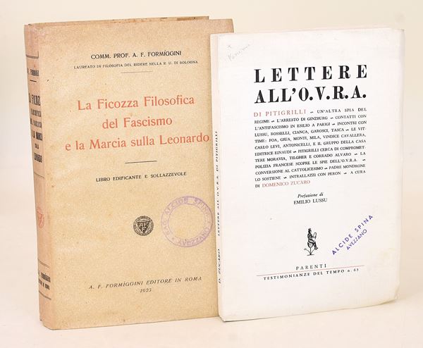 Formiggini: La ficozza Filosofica del Fascismo (1923) + lettere all'O.V.R.A.