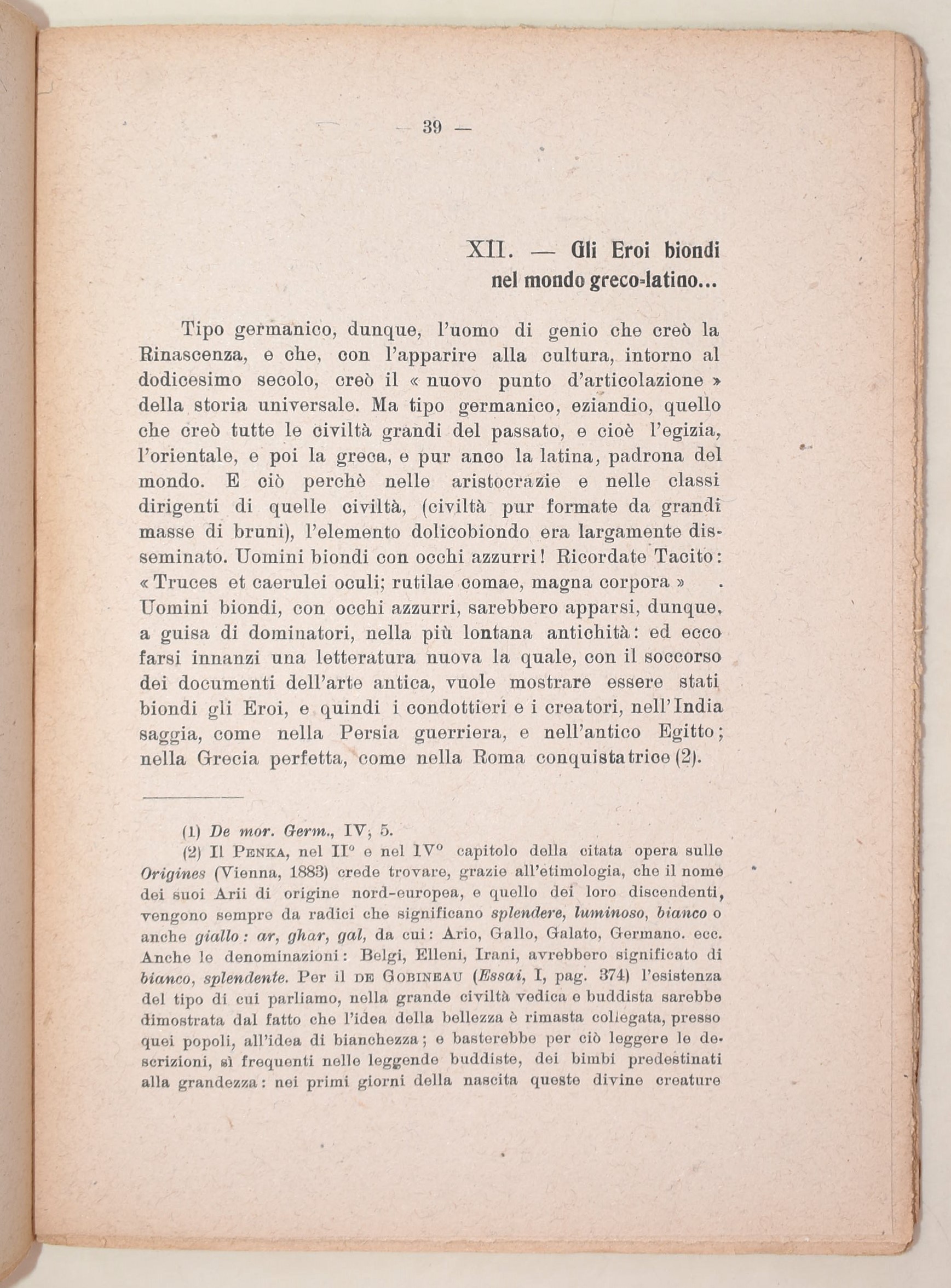 Niceforo, I Germani. Storia di un'idea e di una 'razza'; Curatulo, Italia e Germania nel pensiero...