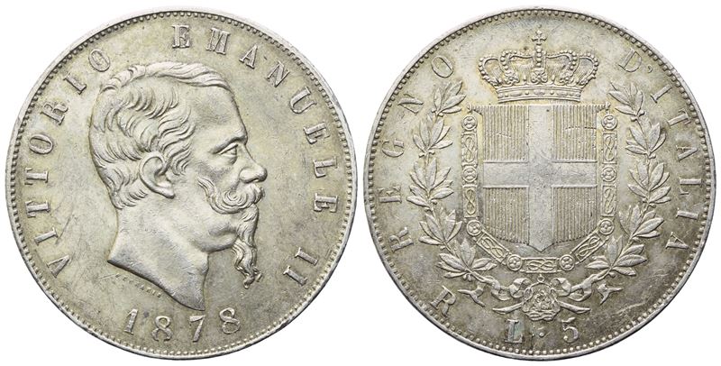 Vittorio Emanuele II, 5 Lire 1878 (Regno d’Italia) — argento, 25 g