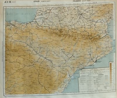 Cartina topografica della RAF, Francia, Spagna e Portogallo, scala 1:1.000.000, prima metà XX sec...