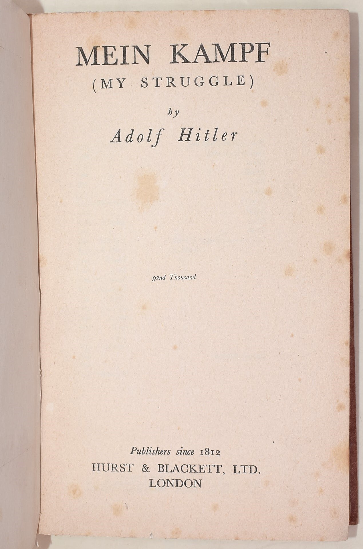 Hitler, Adolf: My Struggle, edizione inglese del 1938