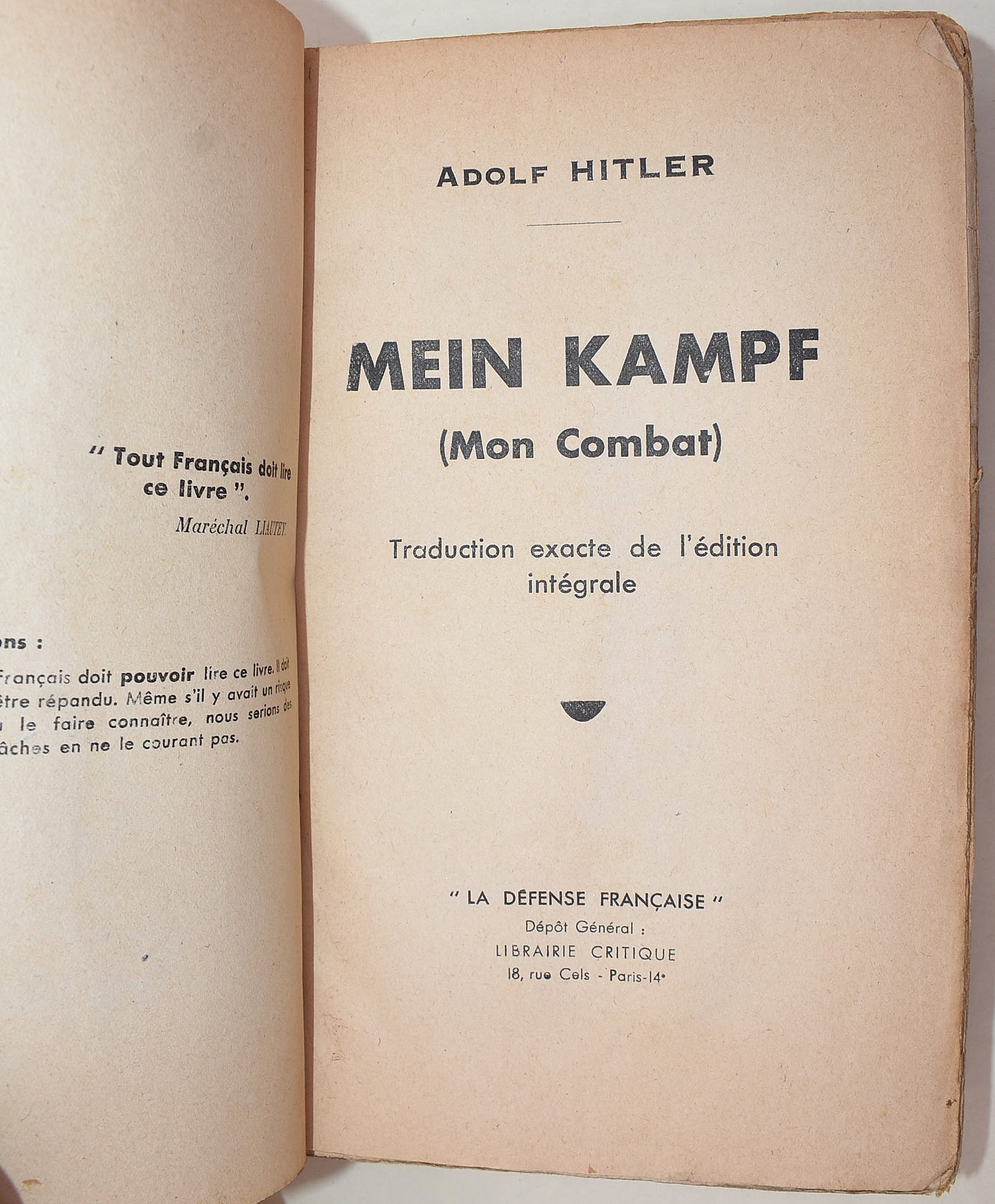 Hitler, Adolf: Mein Kampf (Mon Combat), Edizione francese, 1934