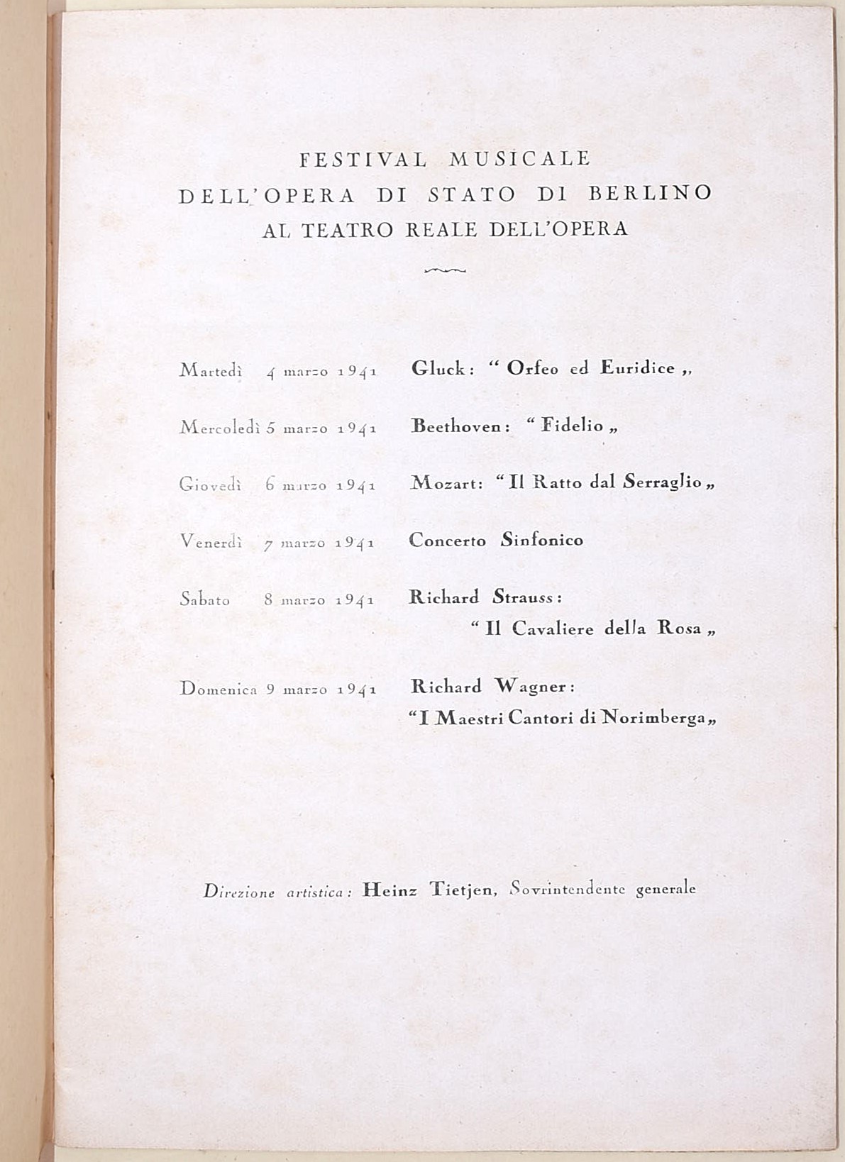 Programma del Festival Musicale dell'Opera di Stato di Berlino, Teatro Reale dell'Opera, Roma 194...
