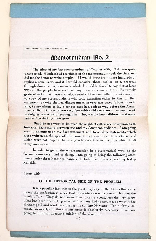 Documenti segreti propaganda nazista "Memorandum No. 2". in inglese (25 novembre 1931)