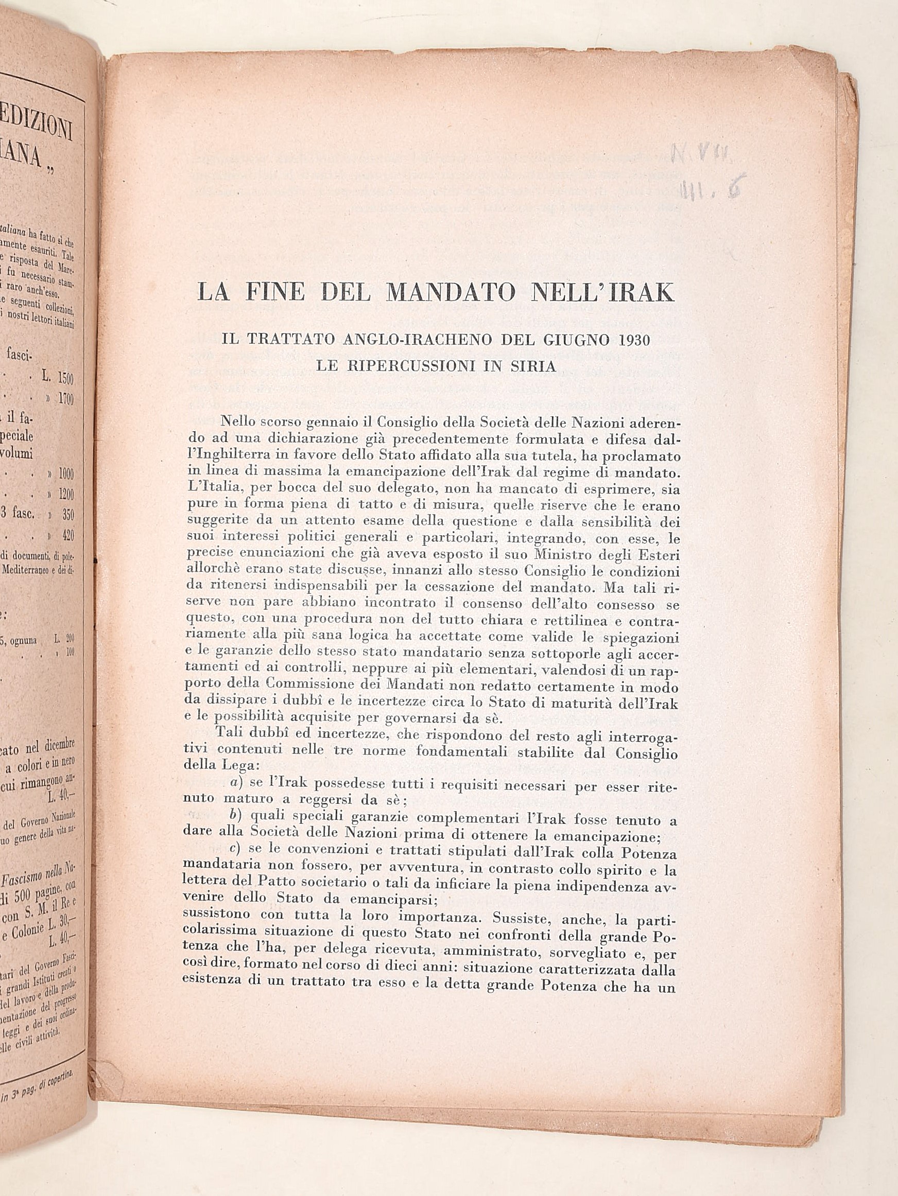 Ambrosini, Gaspare: La fine del mandato nell'Irak (1930)