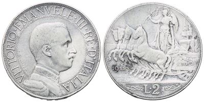 Vittorio Emanuele III, 2 Lire 1911, rovescio e contorno decorato