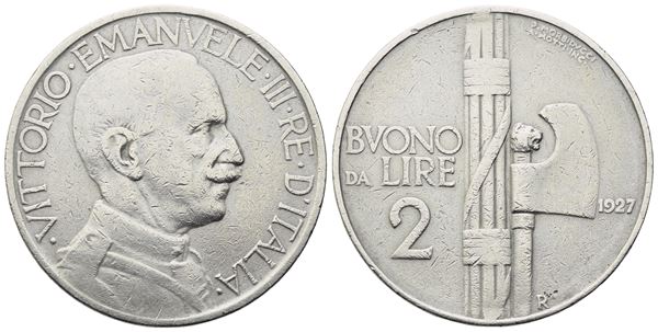 REGNO D'ITALIA. Vittorio Emanuele III (1900-1943). Buono da 2 Lire 1927; Ni (10 g; 28,5 mm). BB