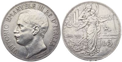 Vittorio Emanuele III, 5 Lire “Cinquantenario” 1911, argento