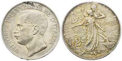 Regno D'italia. Vittorio Emanuele III (1900-1943). 2 Lire 1911 "cinquantenario". Ag (10 G; 27 MM)...