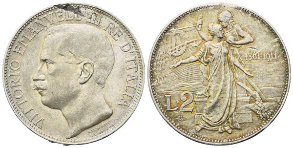 REGNO D'ITALIA. Vittorio Emanuele III (1900-1943). 2 Lire 1911 "cinquantenario". Ag (10 g; 27 mm). BB
