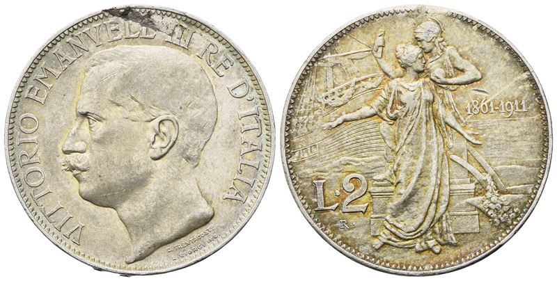 Regno D'italia. Vittorio Emanuele III (1900-1943). 2 Lire 1911 "cinquantenario". Ag (10 G; 27 MM)...