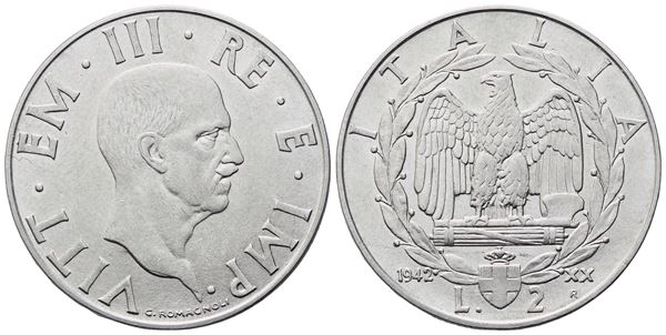 REGNO D'ITALIA. Vittorio Emanuele III (1900-1943). 2 Lire 1942; Ni (10 g; 29 mm)