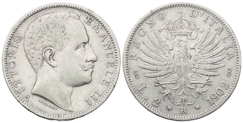 Regno D'italia. Vittorio Emanuele III (1900-1943). 2 Lire 1902; Ag (10 G; 26,8 MM). Bb+