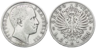 Vittorio Emanuele III, 2 Lire “Aquila Sabauda” Regno d’Italia (1904)