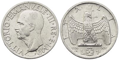 Regno D'italia. Vittorio Emanuele III (1900-1943), 1 Lira 1936; Ni (8 G; 26 MM). Bb+