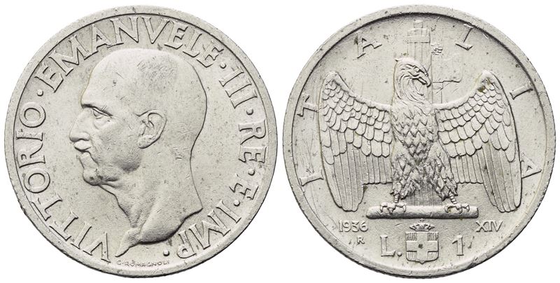 Regno D'italia. Vittorio Emanuele III (1900-1943), 1 Lira 1936; Ni (8 G; 26 MM). Bb+