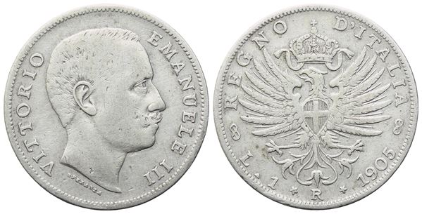 REGNO D'ITALIA. Vittorio Emanuele III (1900-1943). 1 Lira "Aquila Sabauda" 1905; Ag (4,92 g; 22,5 mm)
