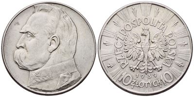 Józef Piłsudski, 10 Złotych 1939 (Repubblica di Polonia), argento