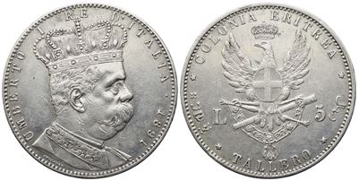Zecca di Roma, Colonia Eritrea: Umberto I (1890-1896), 5 Lire – Tallero 1891, Ag