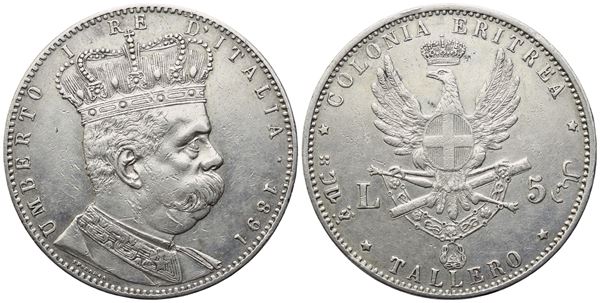COLONIA ERITREA. Umberto I (1890-1896). 5 Lire – Tallero 1891; Ag (28,05 g; 40 mm)