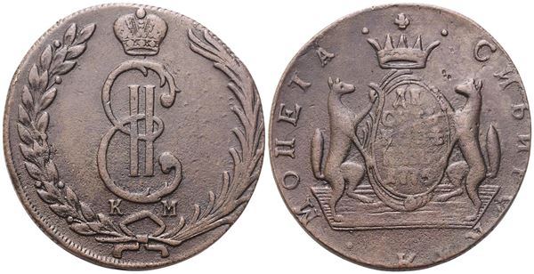 RUSSIA. Siberia. Caterina II (1729-1796). 10 Copechi 1775; Cu (53,52 g; 45 mm)