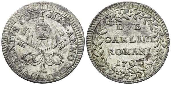 STATO PONTIFICIO. Roma. Pio VI (1775-1799). 2 Carlini 1796  – Anno XXII; Mi (4,26 g; 26 mm)