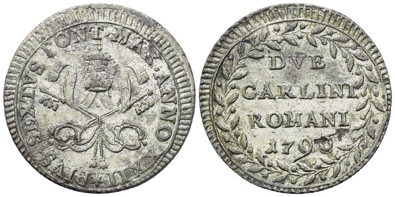 Pio VI, 2 Carlini di Roma (1796, Anno XXII)