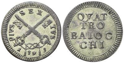 Pio VI, 4 baiocchi 1793 (Stato Pontificio), chiavi decussate