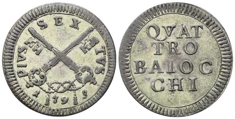 Pio VI, 4 baiocchi 1793 (Stato Pontificio), chiavi decussate