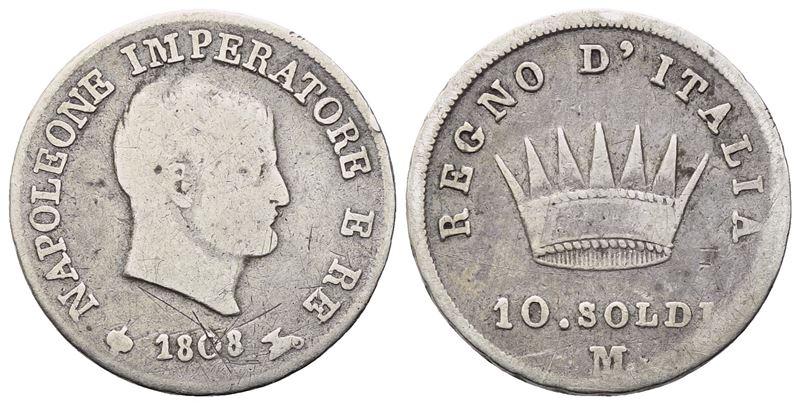 Milano. Regno D'italia. Napoleone i (1805-1814). 10 Soldi 1808; Ag (2,32 G; 17,4 MM; 6 H). Mb/bb