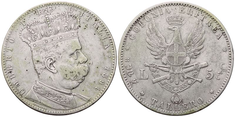Colonia Eritrea. Umberto i (1890-1896). 5 Lire – Tallero 1891; Ag (27,83 G; 40 MM).qbb