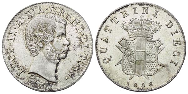 FIRENZE. Granducato di Toscana. Leopoldo  II di Lorena (1824-1859). 10 Quattrini 1858; Mi (1,98 g; 19,6 mm)