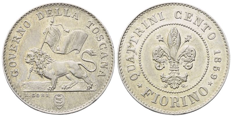 FIRENZE. Governo Provvisorio di Toscana (1859-1860). Fiorino 1859; Ag (6,84 g; 23,6 mm)