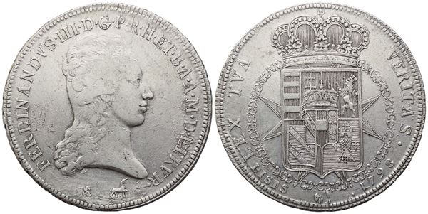 FIRENZE. GRANDUCATO DI TOSCANA. Ferdinando III (1791-1824), Francescone 1798; Ag (27,30 g; 41 mm). BB