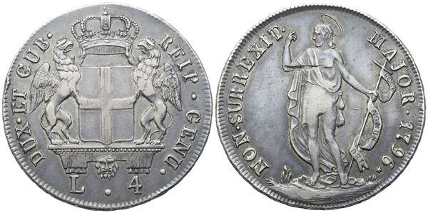 GENOVA. Repubblica. Dogi Biennali (1528-1797). 4 Lire 1796; Ag (16,68 g; 33,5 mm)