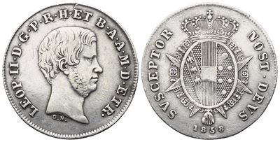 Firenze. Granducato di Toscana. Leopoldo II (1824-1859). Paolo 1858; Ag (2,60 G; 23 MM). Bb