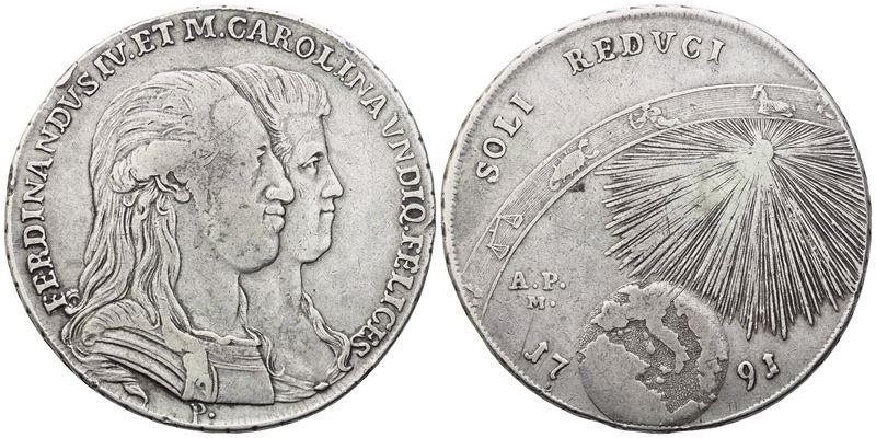 NAPOLI. Regno di Napoli. Ferdinando IV di Borbone (1759-1816). Piastra 1791; Ag (27,21 g; 40,2 mm...