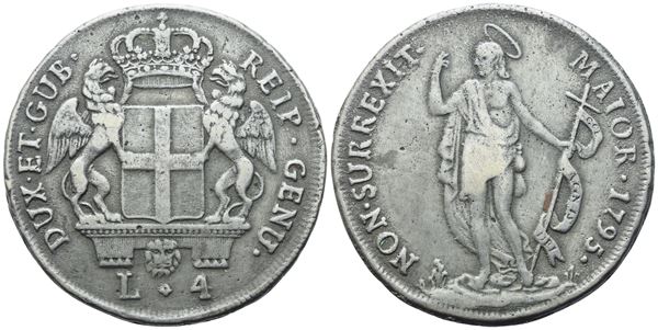 GENOVA. Repubblica. Dogi Biennali (1528-1797). 4 Lire 1795; Ag (13,87 g; 33,5 mm)