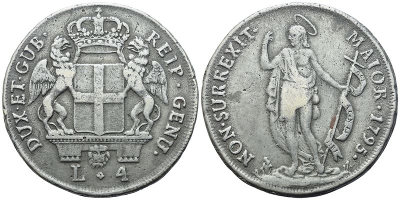 GENOVA. Repubblica. Dogi Biennali (1528-1797). 4 Lire 1795; Ag (13,87 g; 33,5 mm)