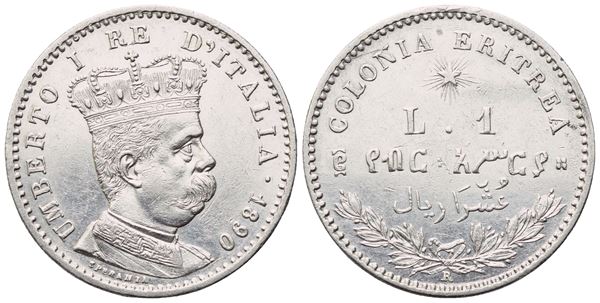 COLONIA ERITREA. Umberto I (1890-1896). 1 Lira 1890; Ag (5 g; 23 mm)