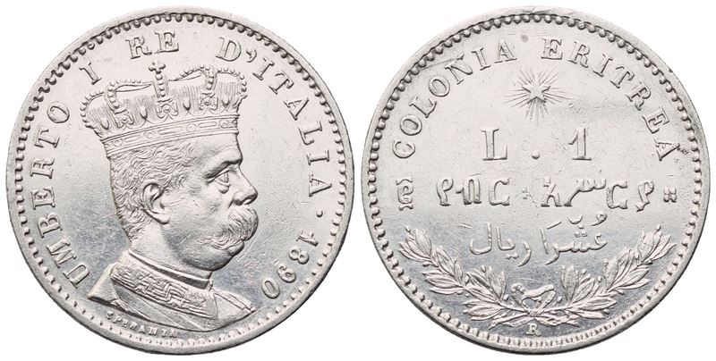 Umberto I (Colonia Eritrea), 1 Lira 1890, argento (Ag 5 g), Zecca di Roma