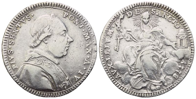 Stato Pontificio. Roma. Pio Vi (1775-1779). Quinto di Scudo, Doppio Giulio 1778 – Anno IV; Ag (5,...