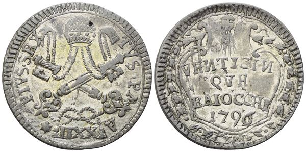 STATO PONTIFICIO. Roma. Pio VI (1775-1799). 25 Baiocchi 1796 – Anno XXII; Mi (6,71 g; 30 mm)