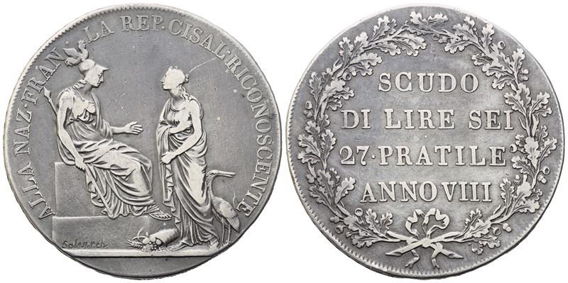 Milano. Repubblica Cisalpina (1800-1802). Scudo da 6 Lire 1799-1800 – Anno VIII; Ag (22,82 G; 38,...